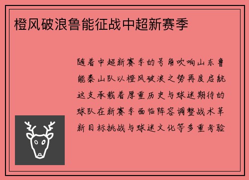 橙风破浪鲁能征战中超新赛季